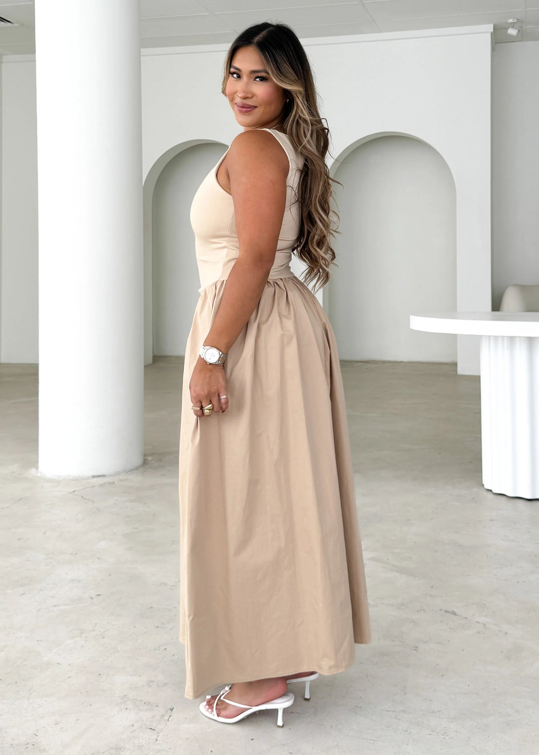Annaleise Midi Dress - Beige