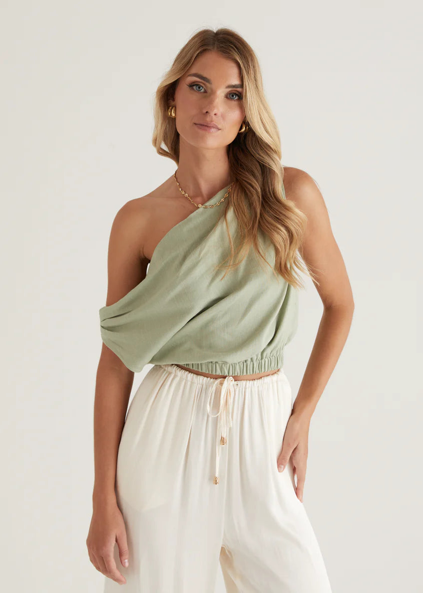 Emiko One Shoulder Crop - Sage