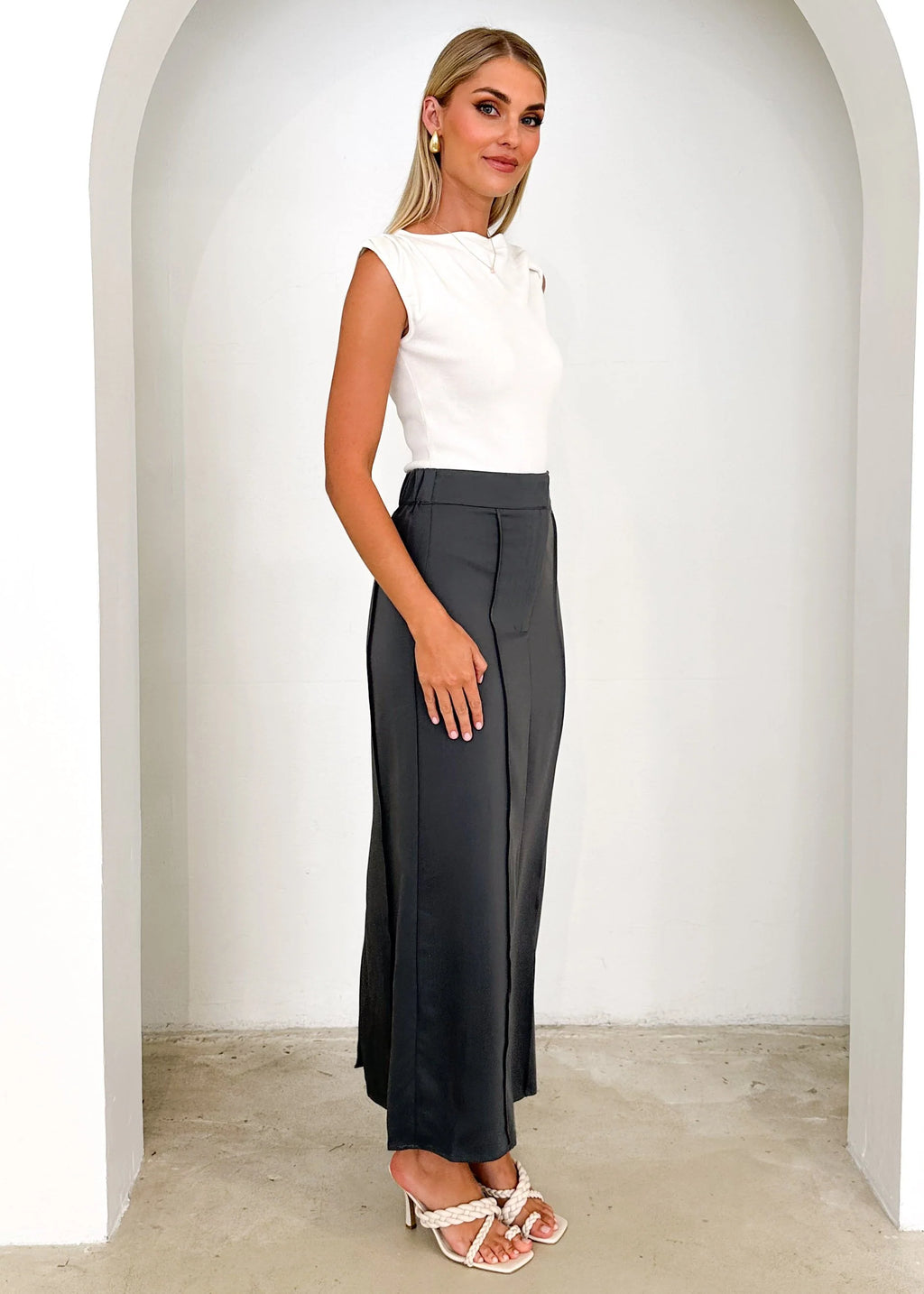 Corina Midi Skirt - Charcoal