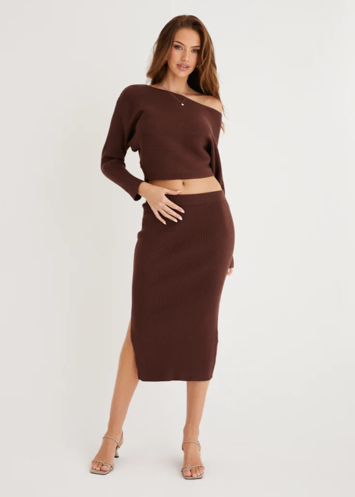 Alley Drop Shoulder Knit Top - Chocolate