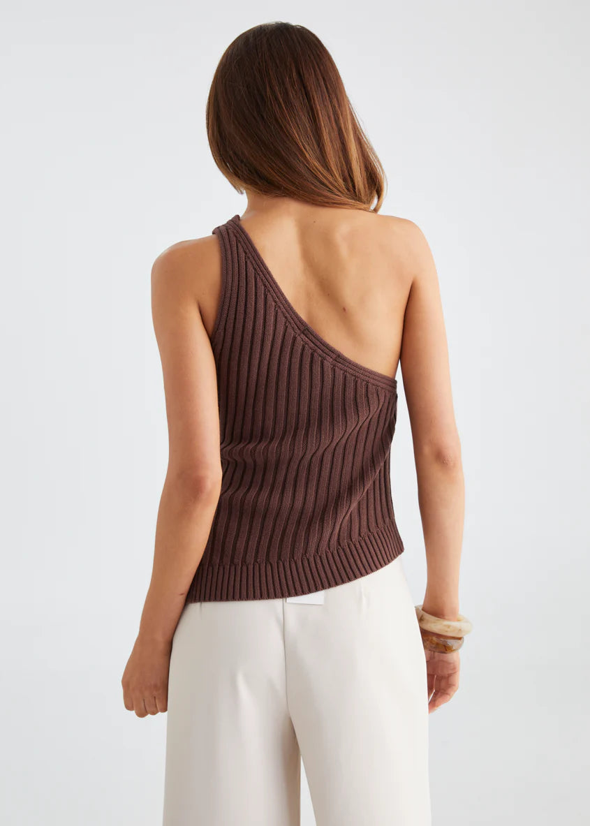 Natalee One Shoulder Knit Top - Chocolate