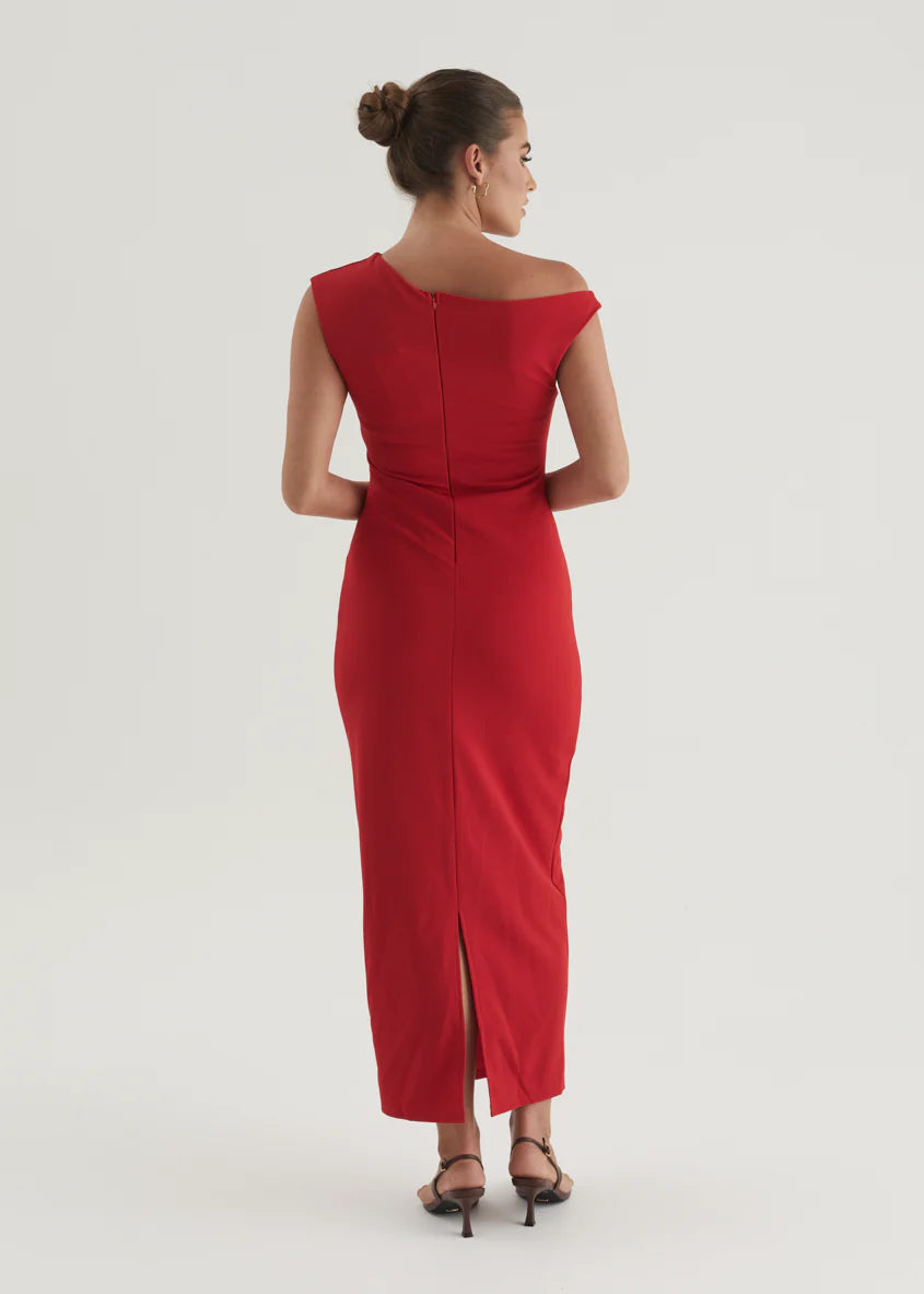 Elsea One Shoulder Maxi Dress - Red