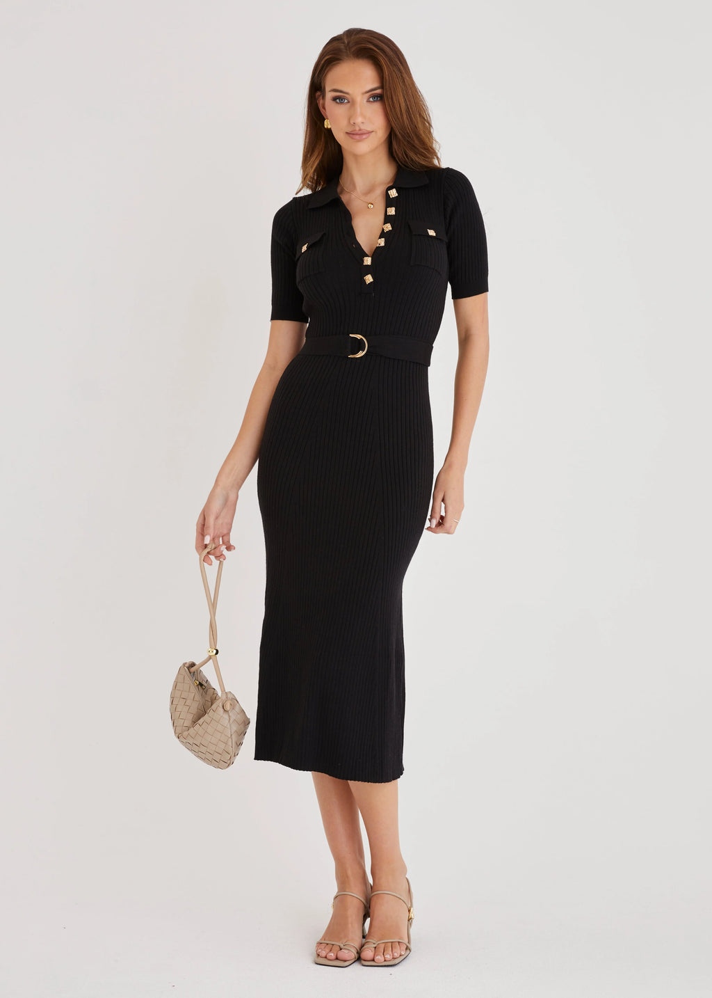 Siesta Knit Midi Dress - Black