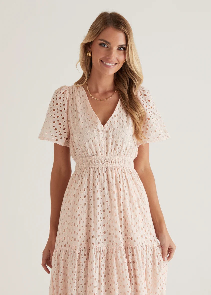 Pia Maxi Dress - Baby Pink Anglaise
