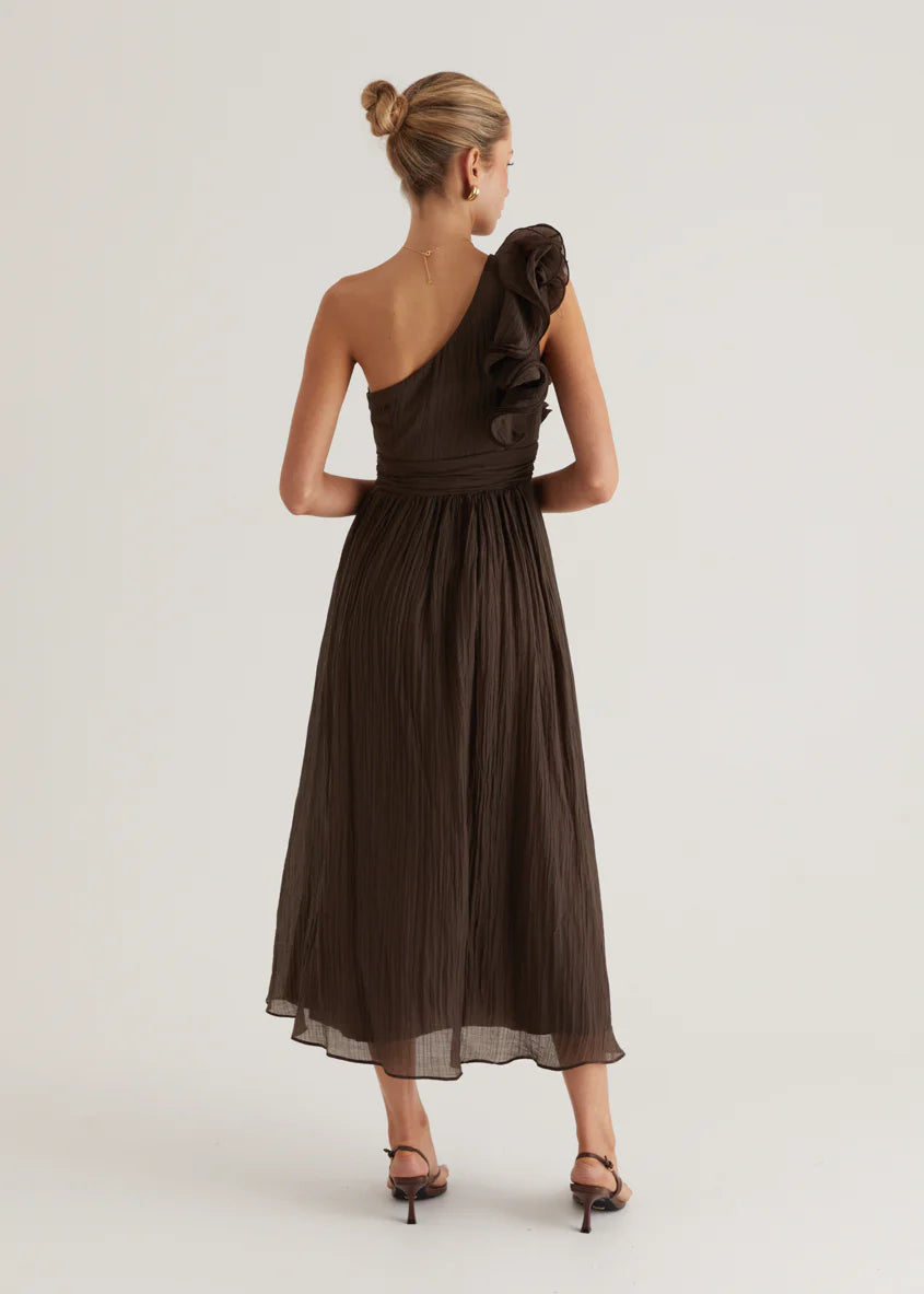 Iksie One Shoulder Maxi Dress - Chocolate