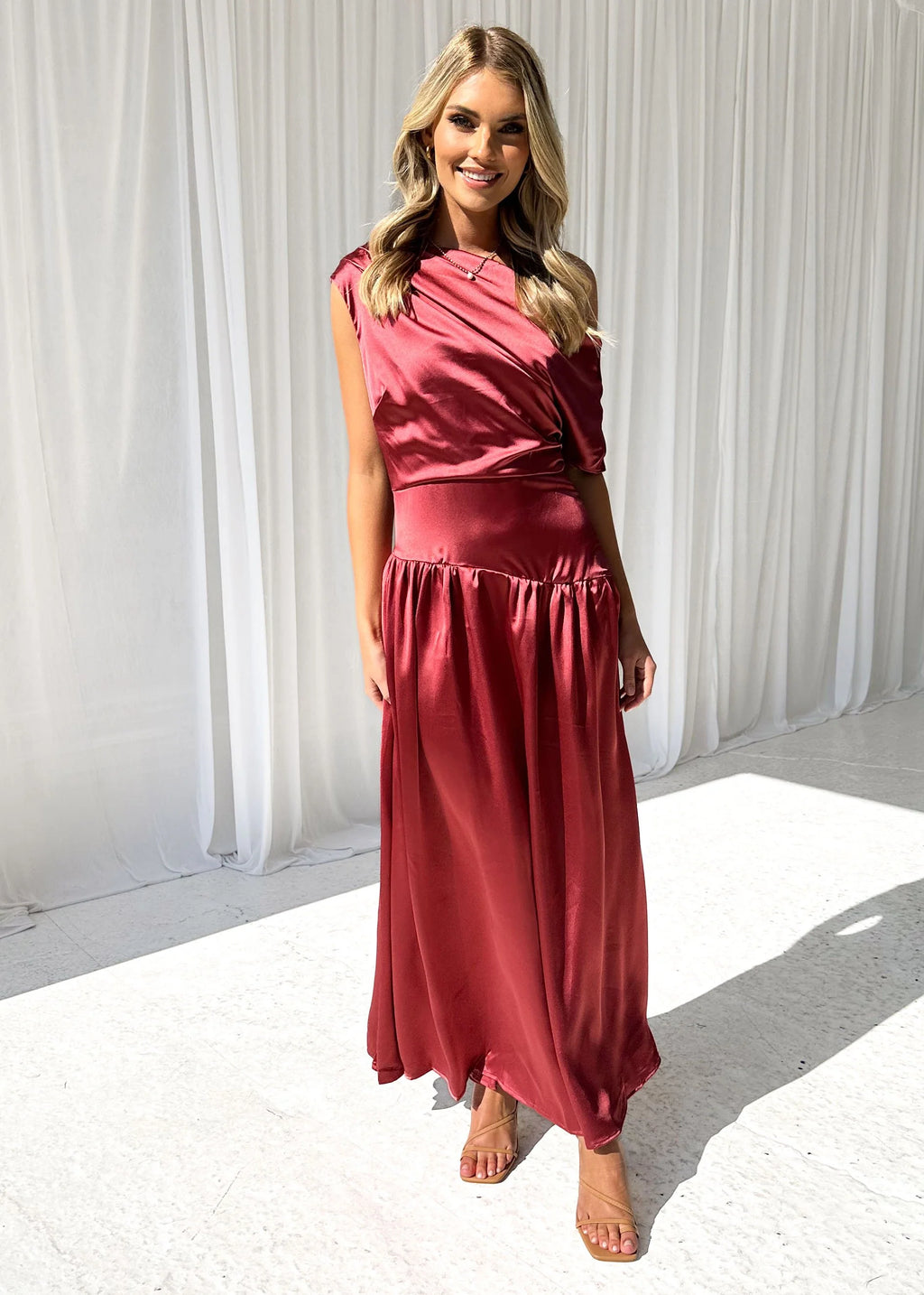 Chiari One Shoulder Maxi Dress - Wine
