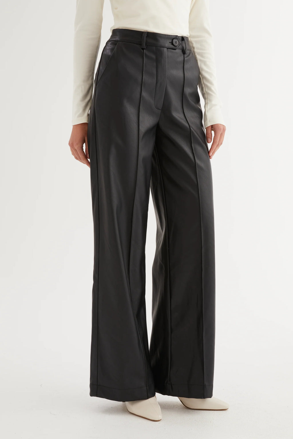Karley PU Wide Leg Pants - Black