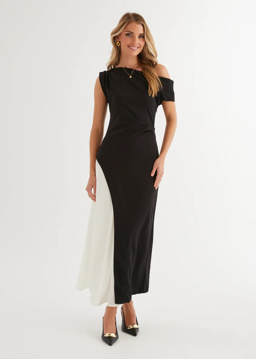 Cruiser Drop Shoulder Midi Dress - Black Splice