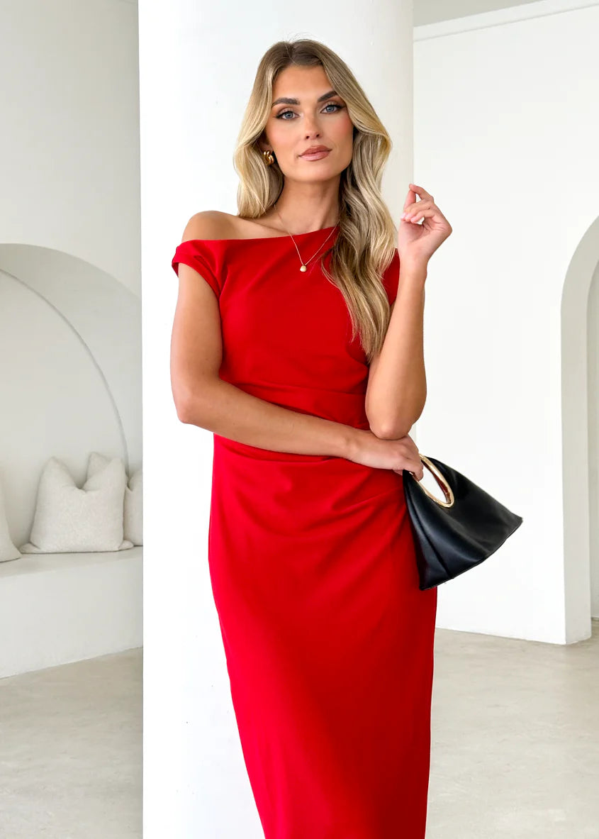 Elsea One Shoulder Maxi Dress - Red