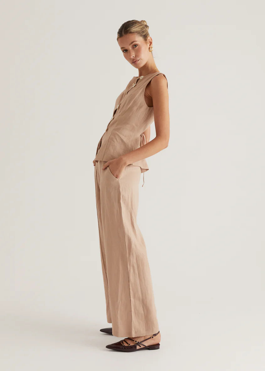 Thalia Linen Pants - Taupe