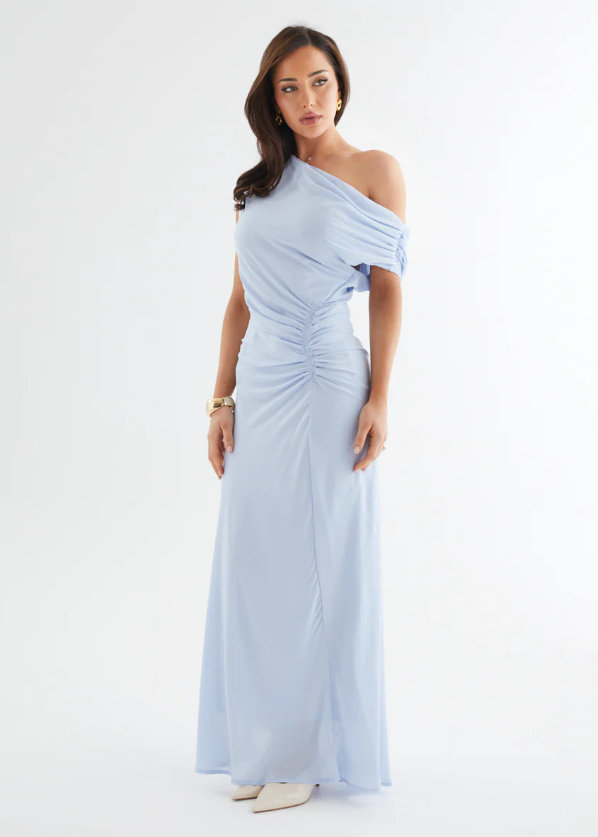 Flirtini One Shoulder Maxi Dress - Sky Blue