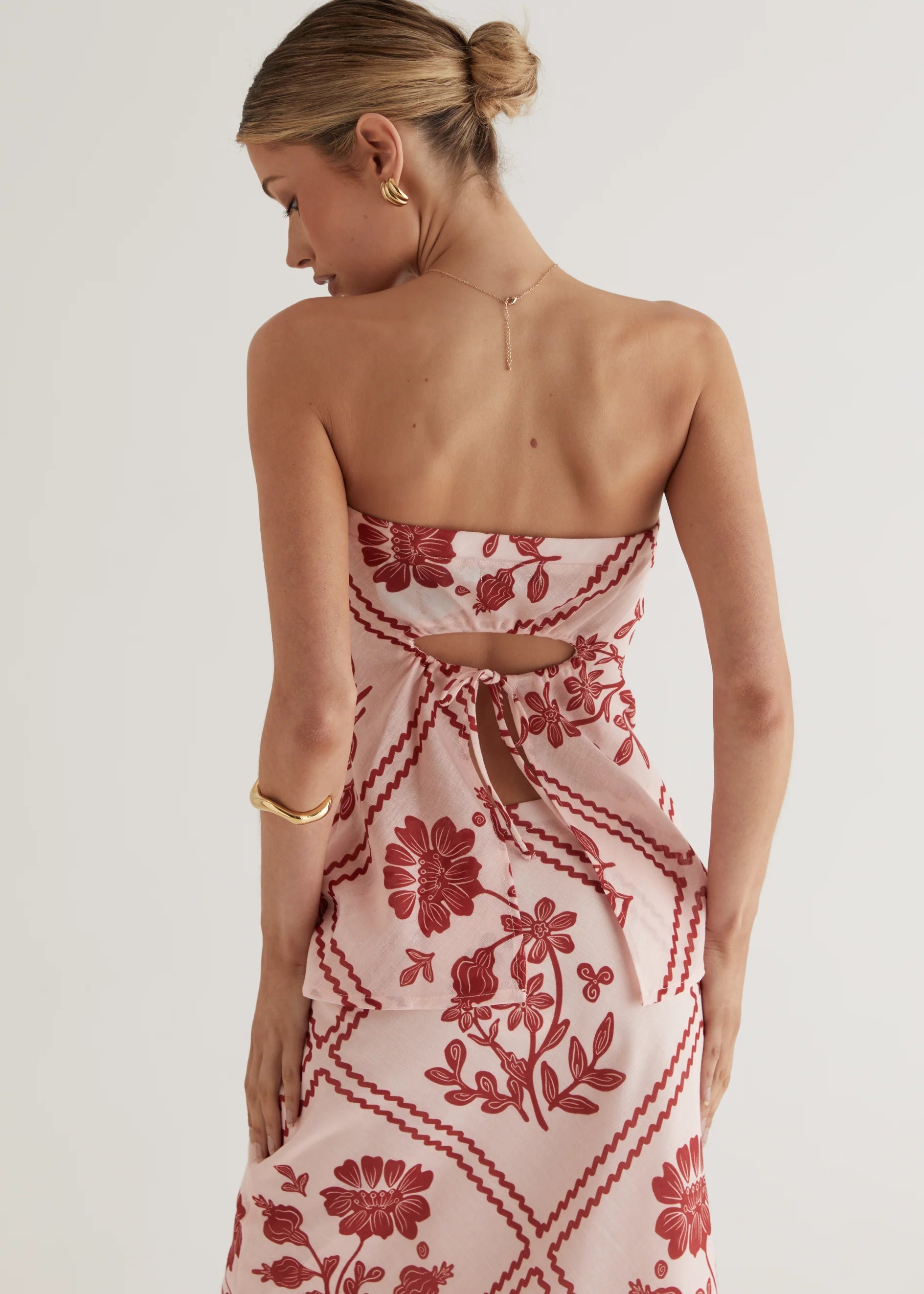 Madi Strapless Top - Red Floral