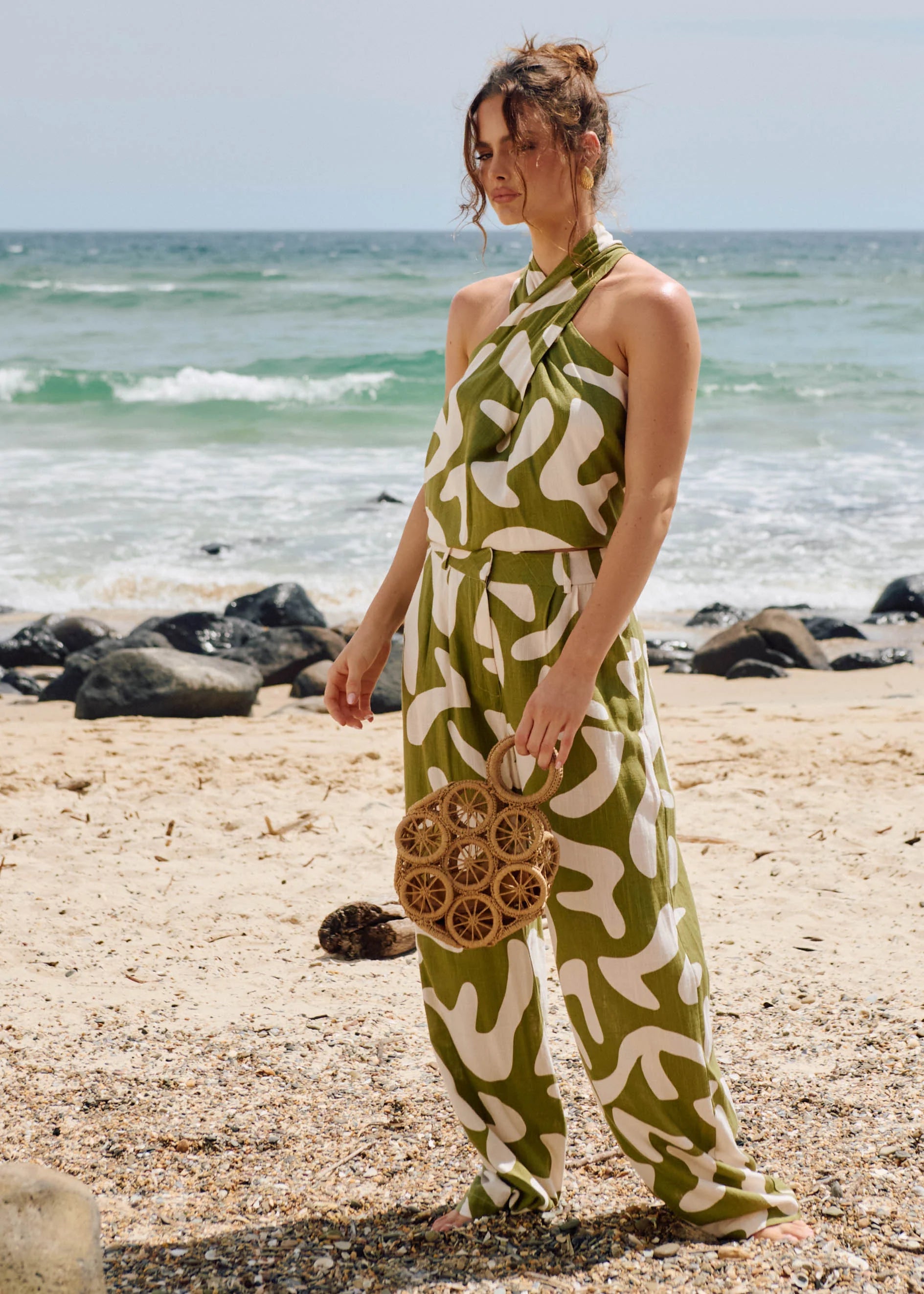 Thora Linen Blend Pants - Olive Vacation