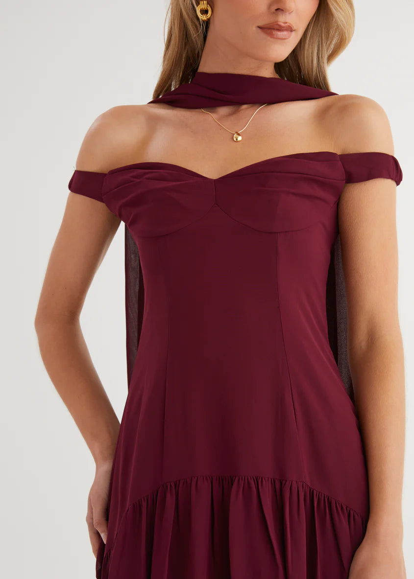 Kirah Off Shoulder Maxi Dress - Wine