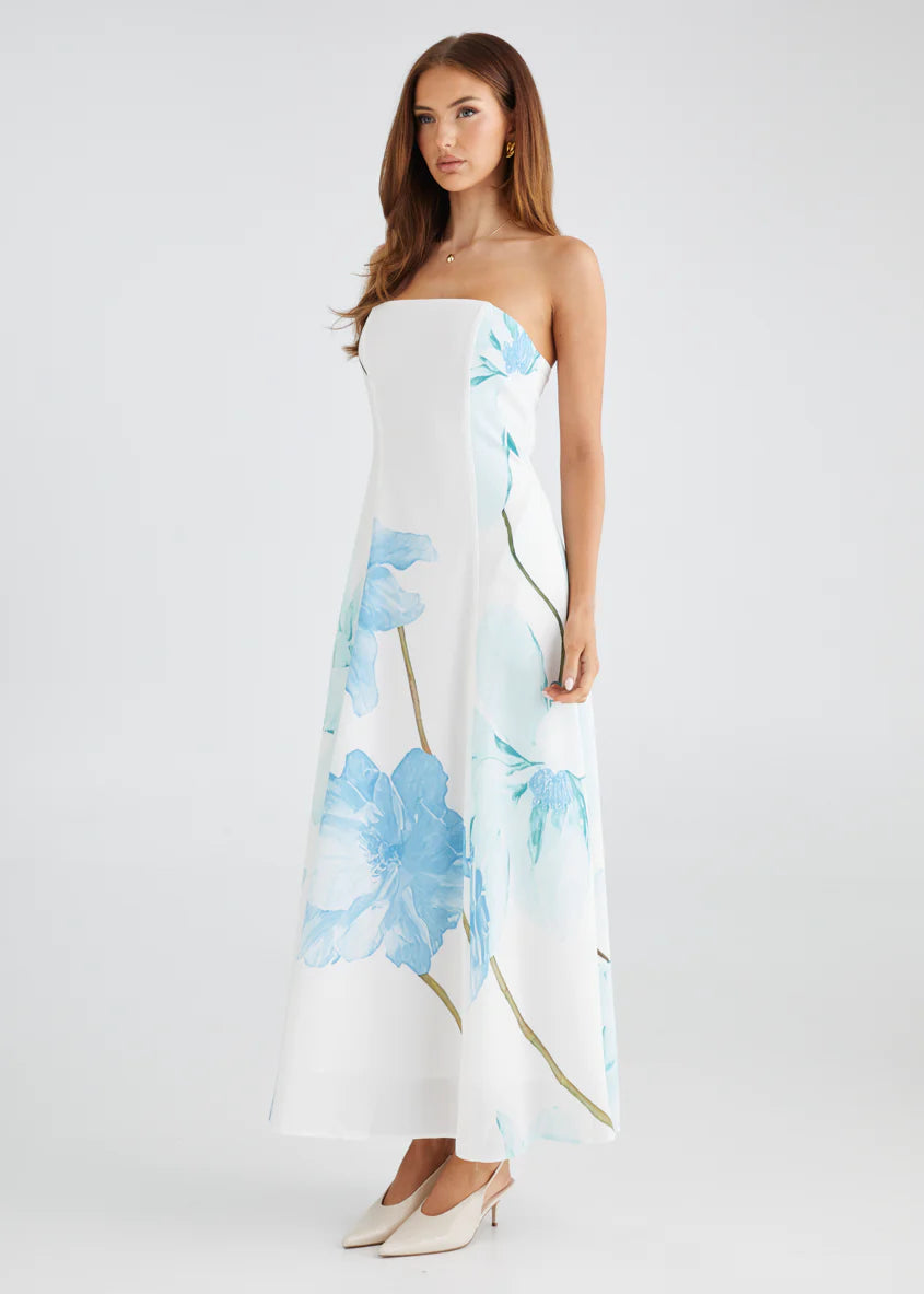 Jayde Strapless Maxi Dress - Blue Flowers