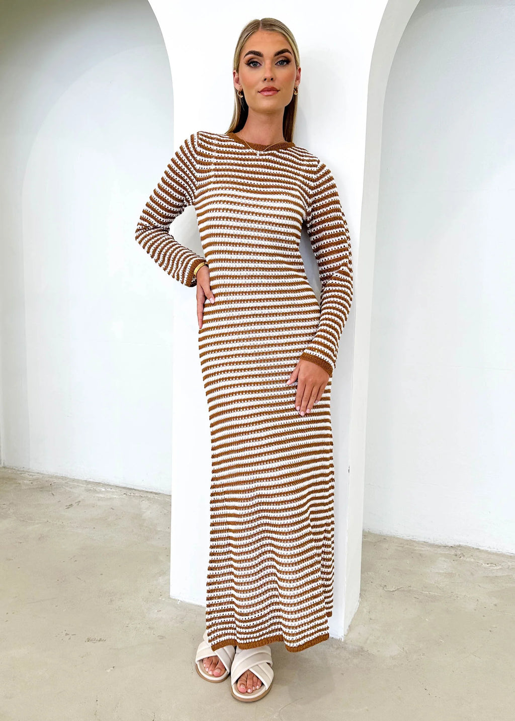 Kralta Knit Maxi Dress - Caramel Stripe