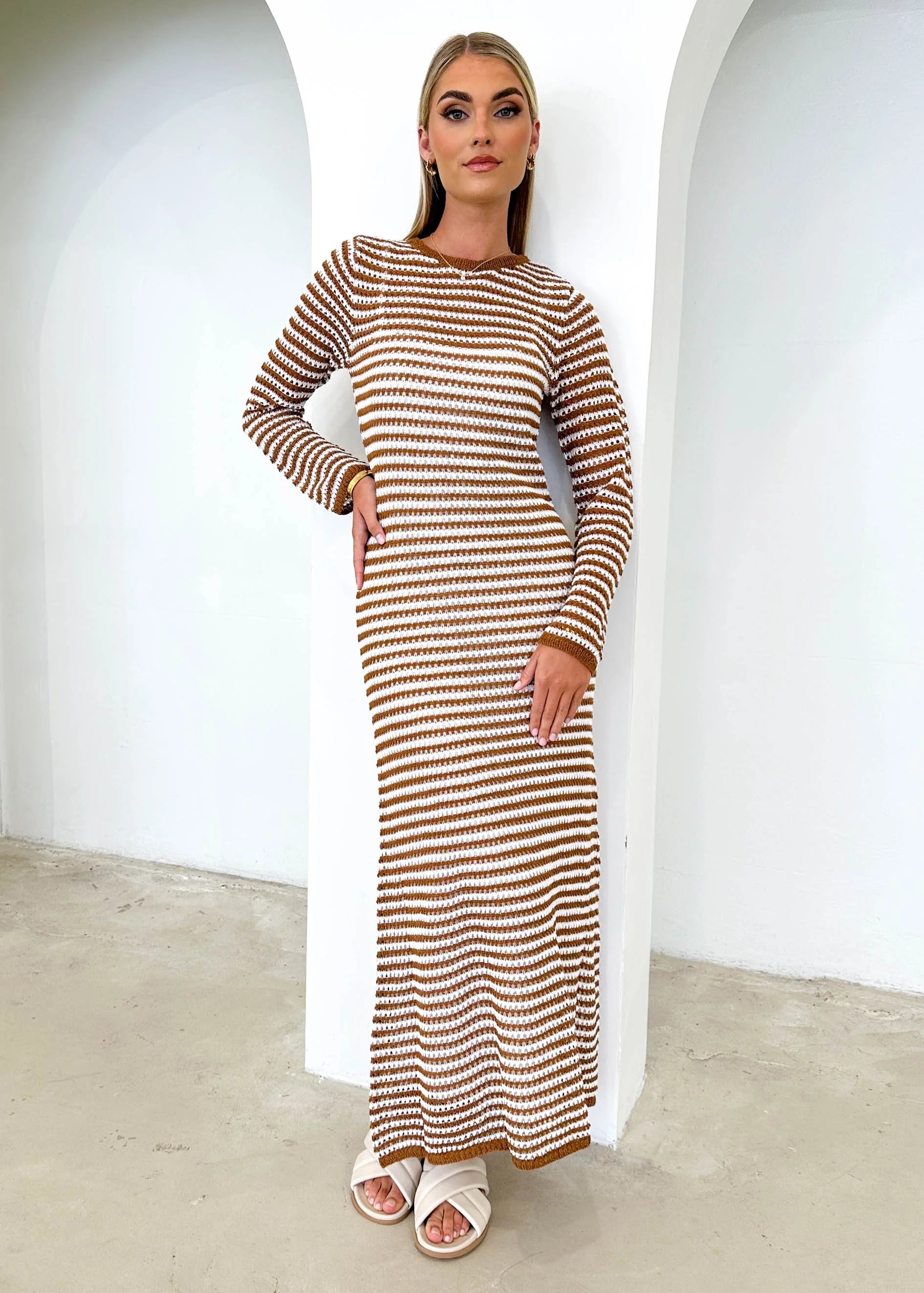Kralta Knit Maxi Dress - Caramel Stripe