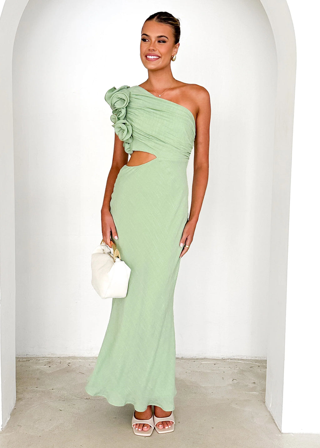 Azra One Shoulder Midi Dress - Sage