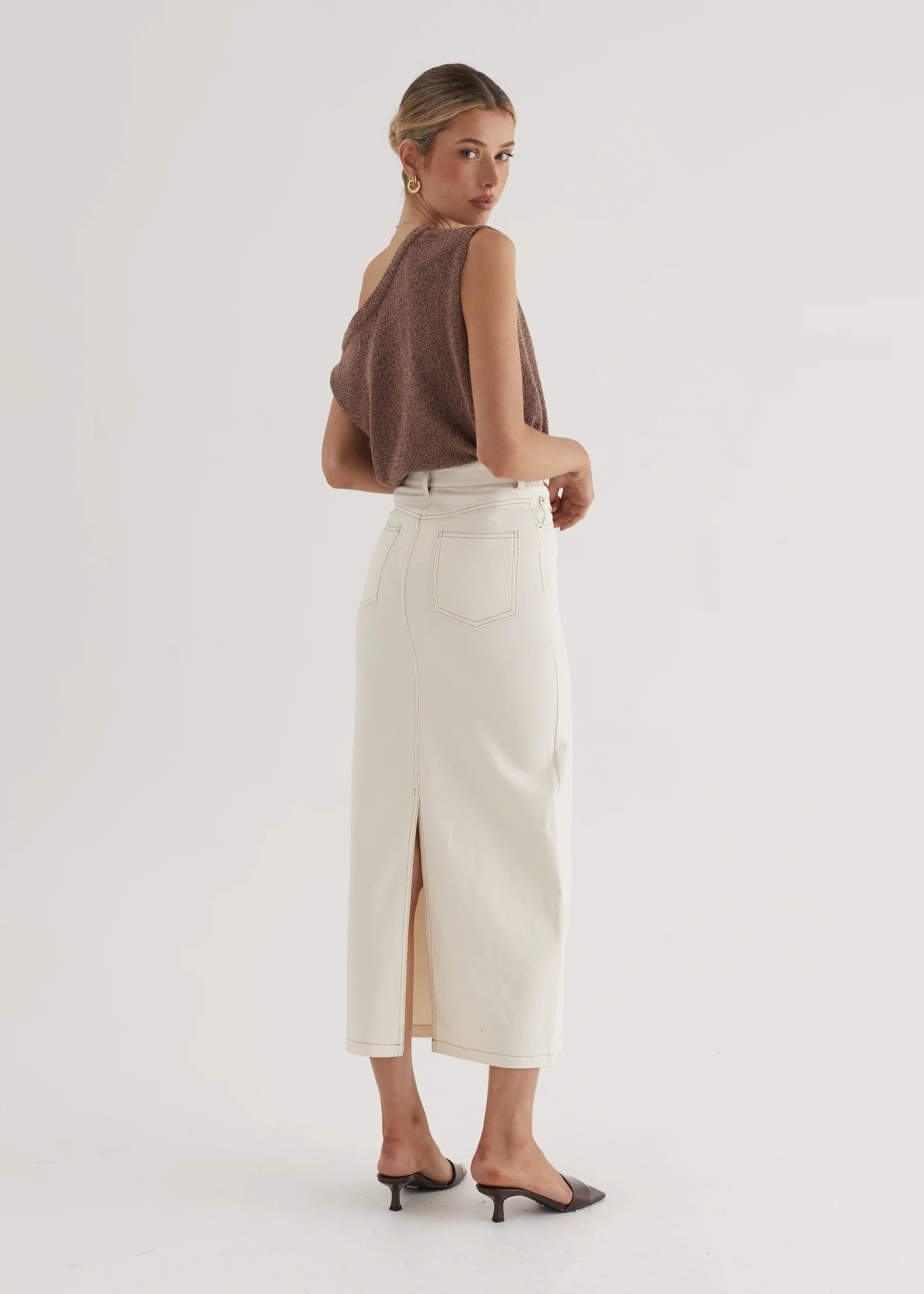 Kaylyn Denim Maxi Skirt - Off White