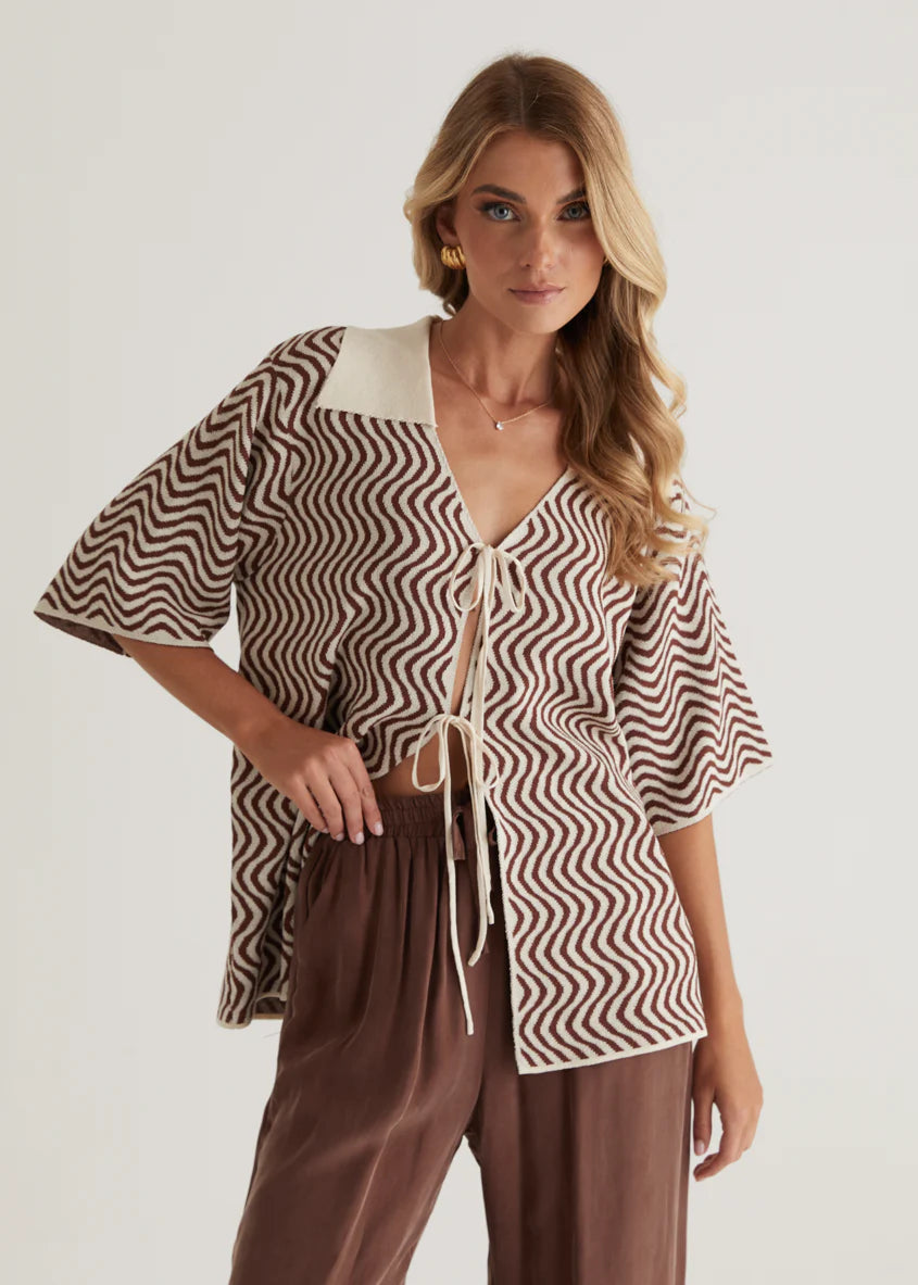 Charley Knit Top - Brown Swirl