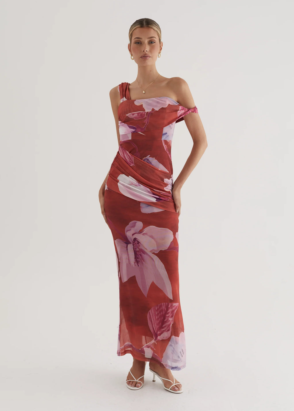 Helena Mesh Maxi Dress - Wine Flowers
