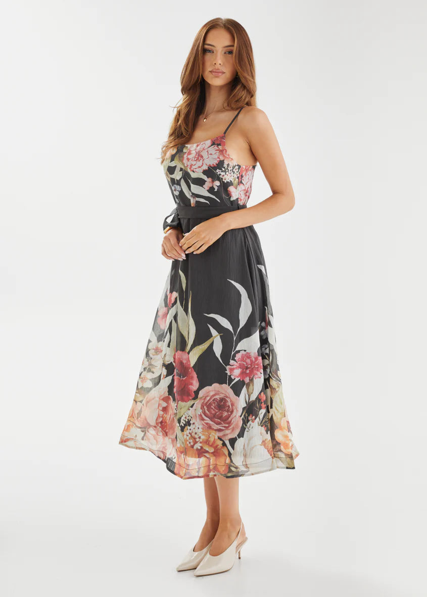 Andrea Midi Dress - Black Garden
