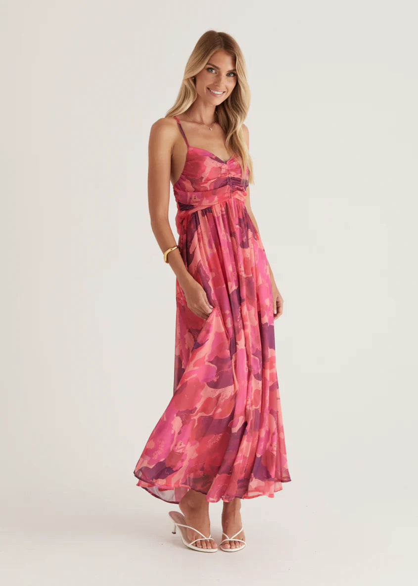 Tahitian Midi Dress - Magenta Rush