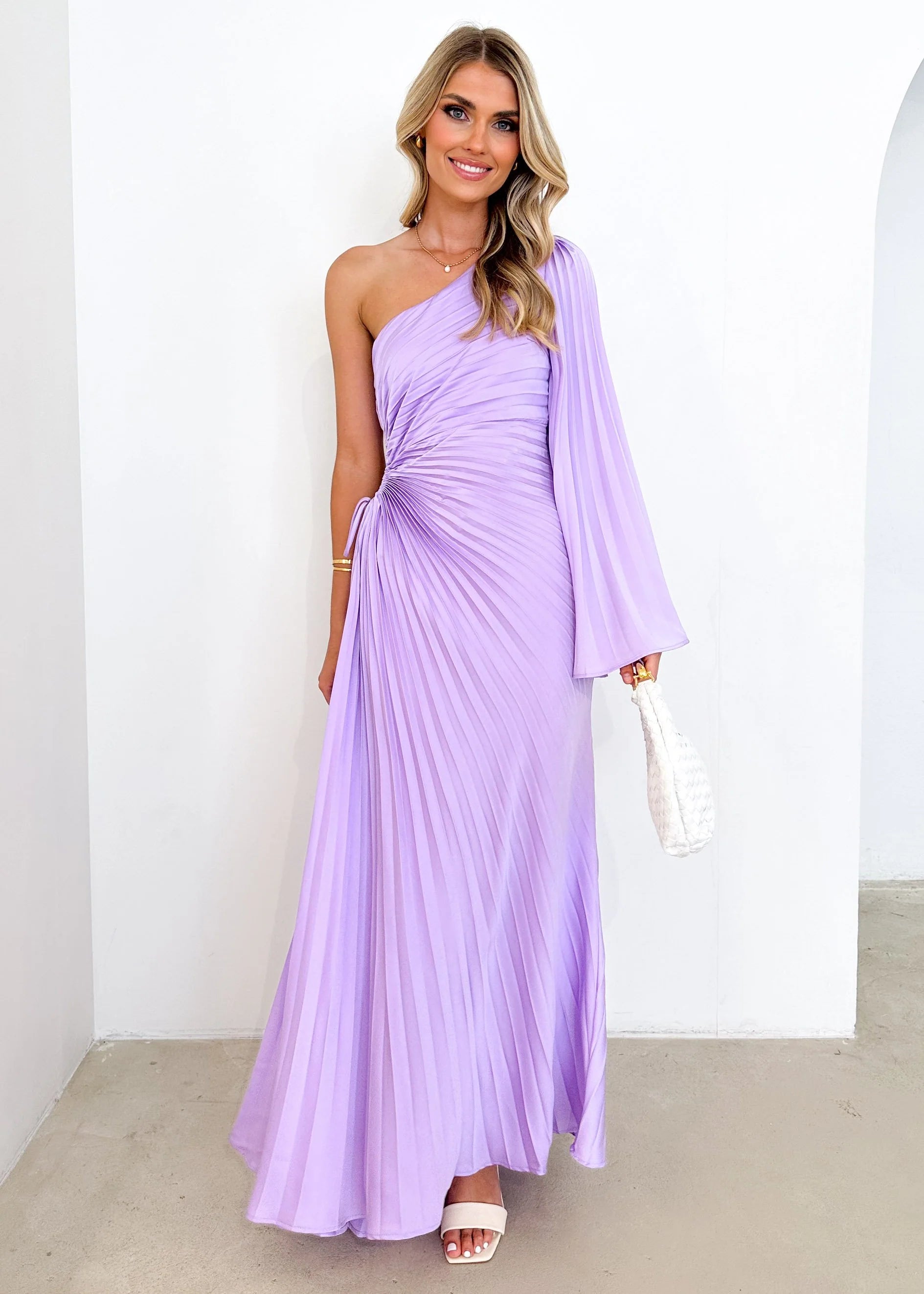 Amore One Shoulder Midi Dress - Lilac