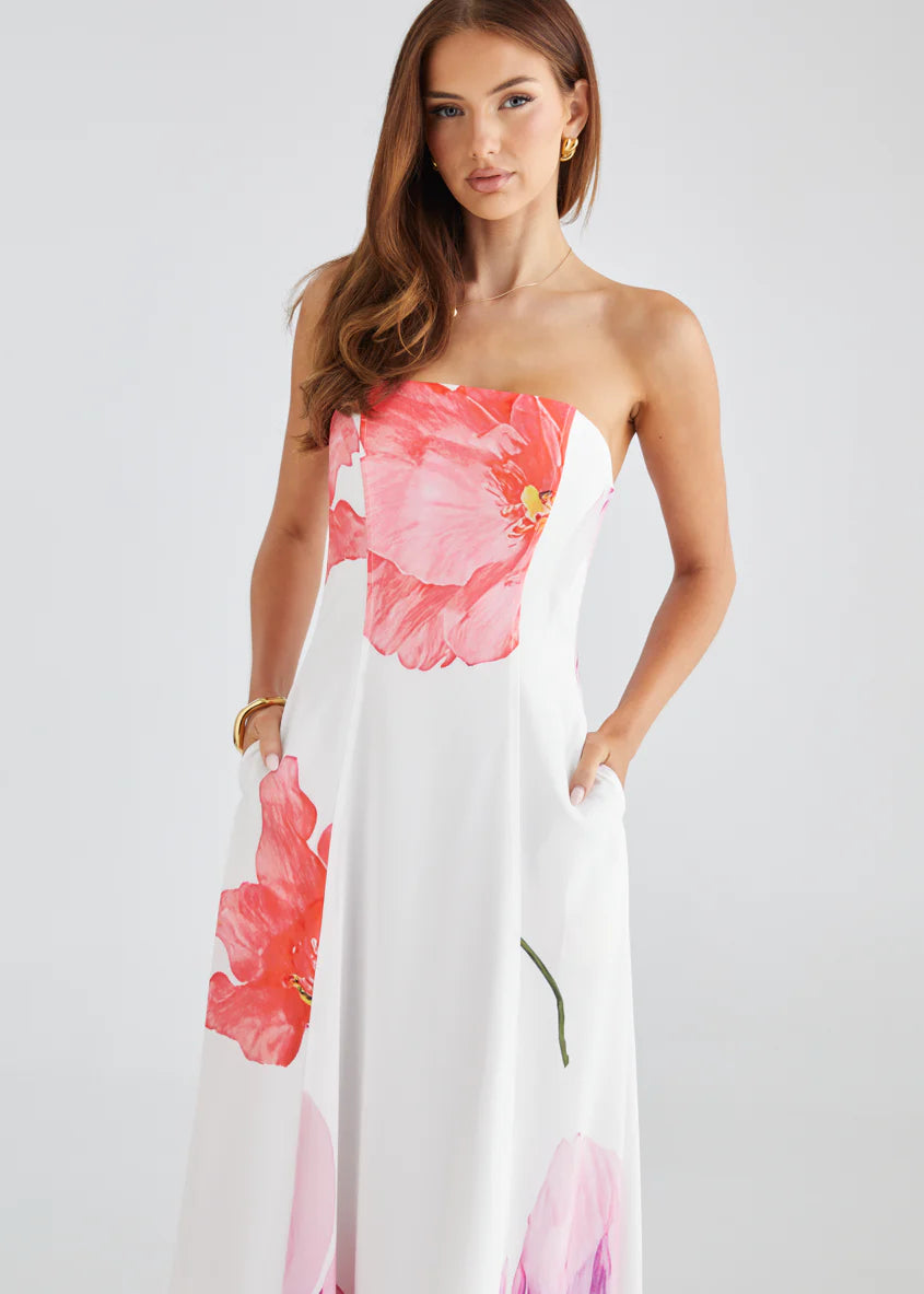 Jayde Strapless Maxi Dress - Pink Flowers