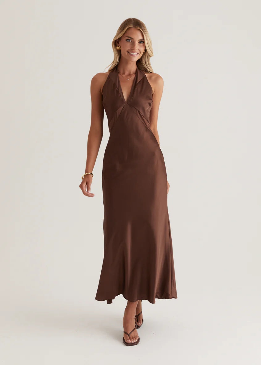 Serento Halter Maxi Dress - Chocolate