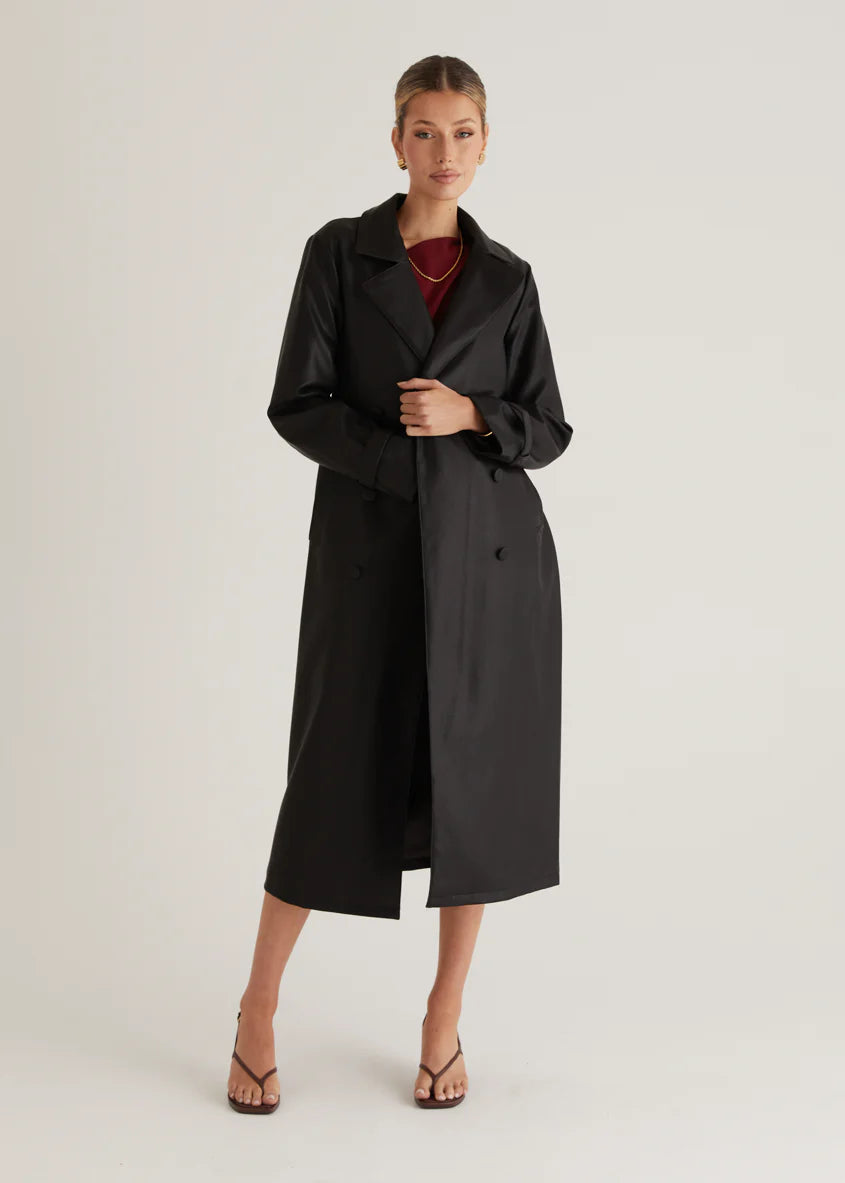 Chanti PU Trench Coat - Black