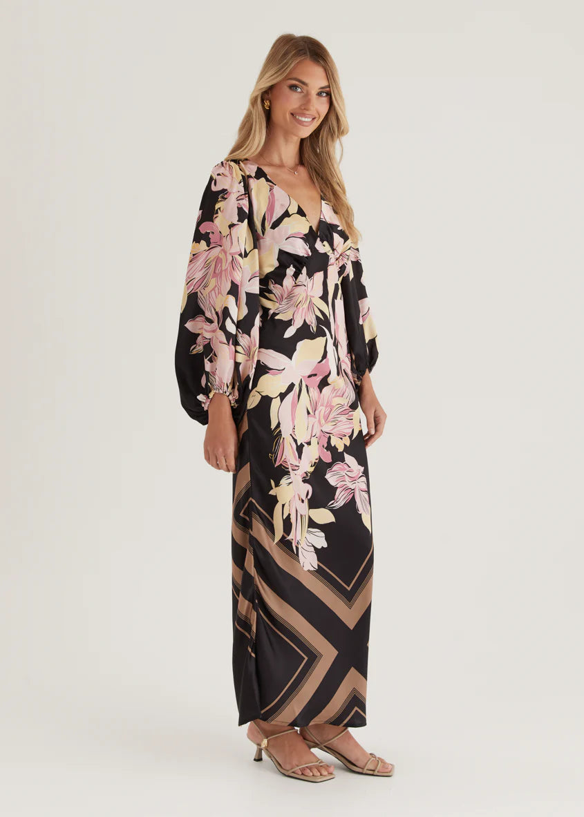 Stetha Maxi Dress - Black Floral
