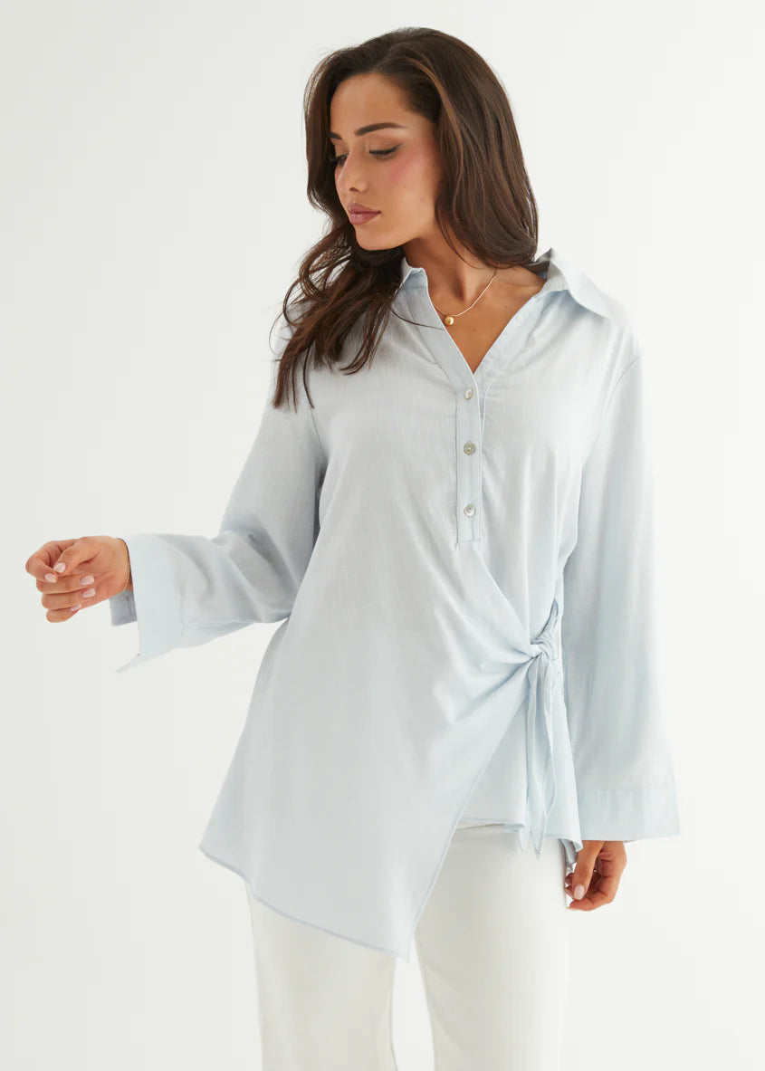 Harper Wrap Shirt - Ice Blue