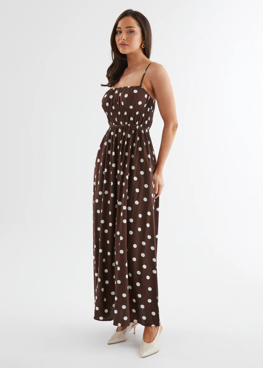 Nina Maxi Dress - Choc Polka