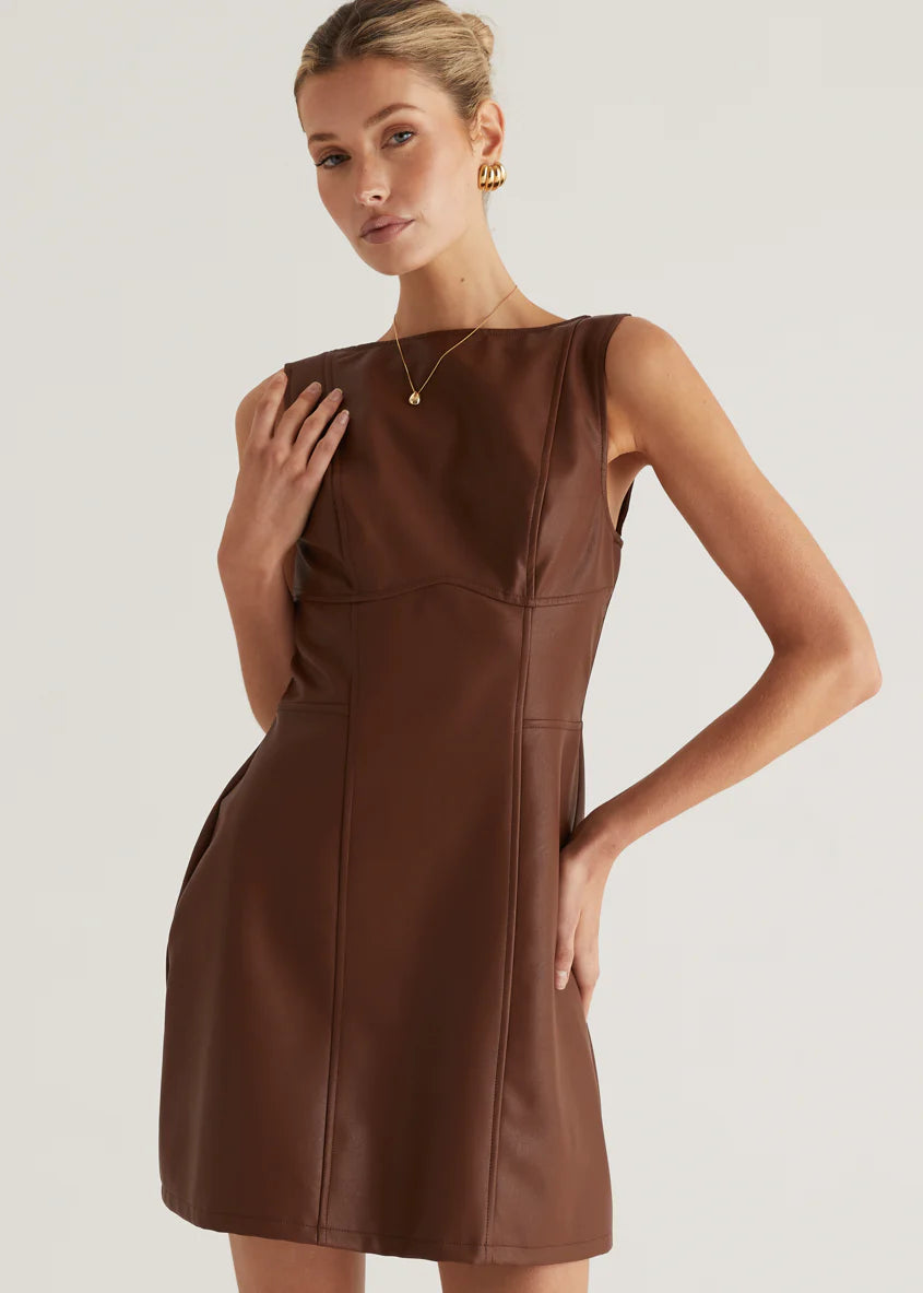 Nirvana PU Dress - Brown
