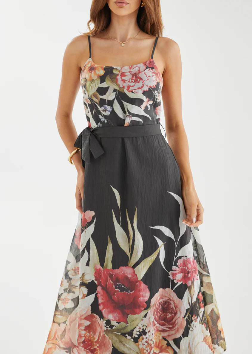 Andrea Midi Dress - Black Garden