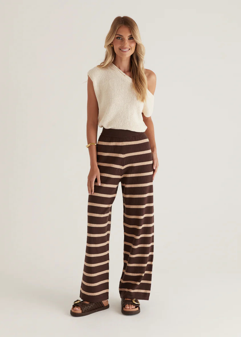 Rayla Knit Pants - Choc Stripe