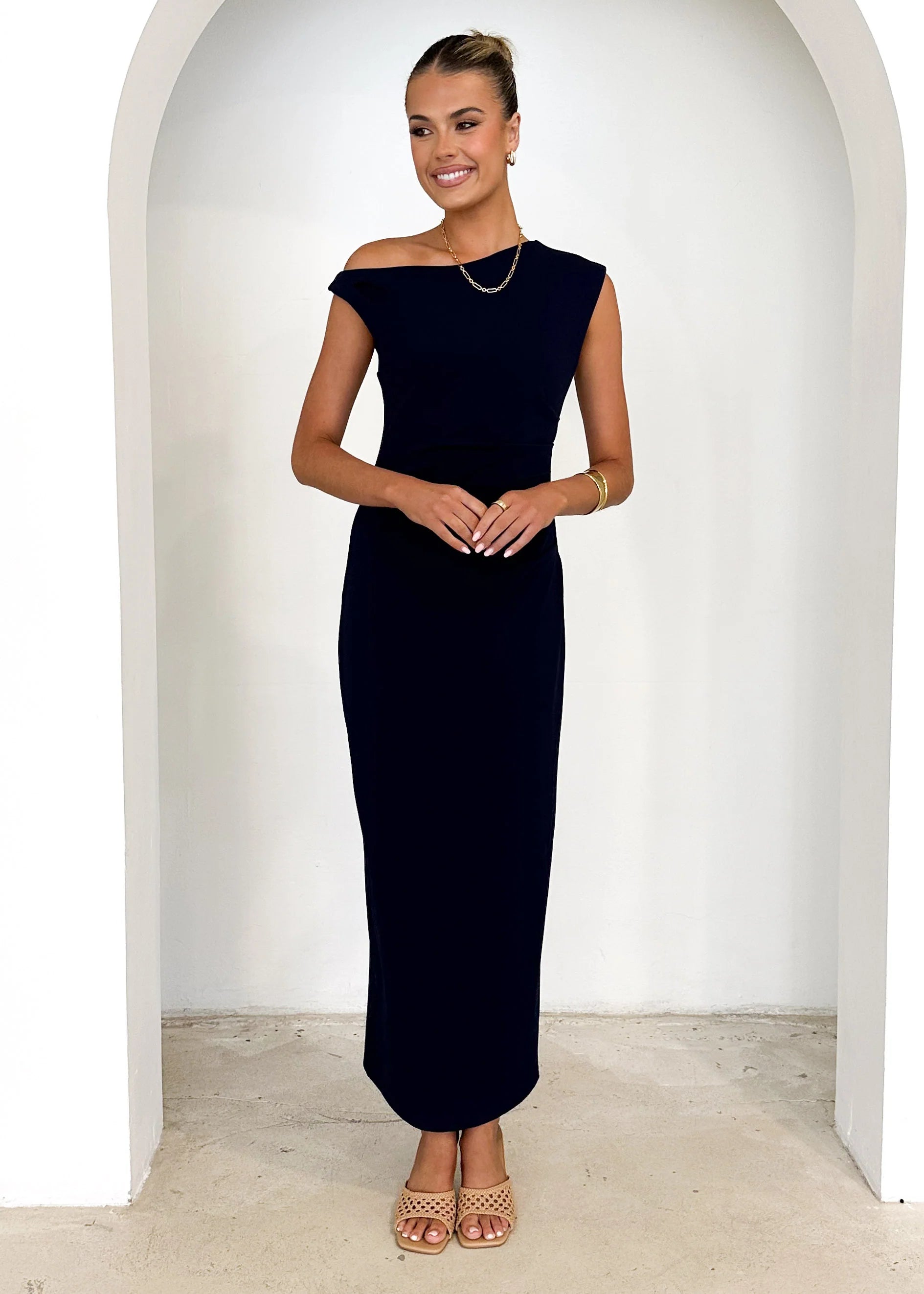 Elsea One Shoulder Maxi Dress - Navy