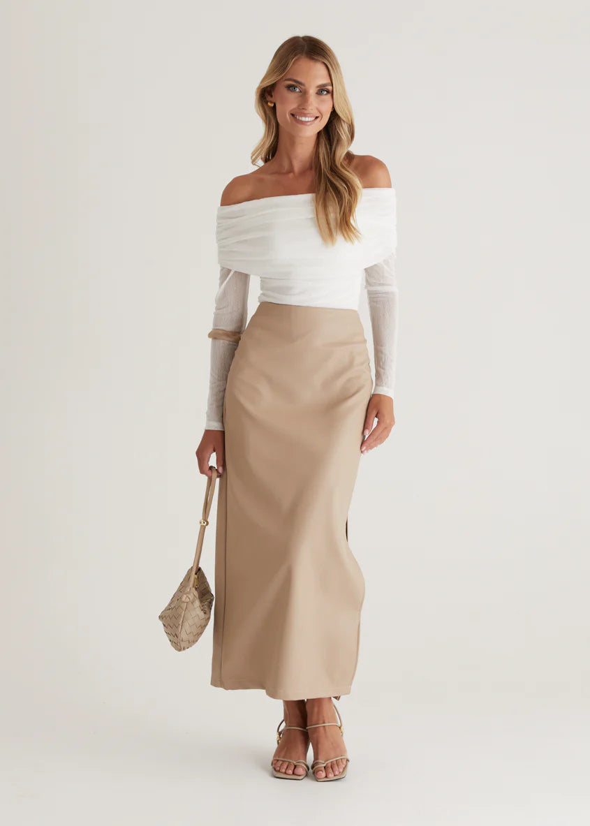 Whisky PU Midi Skirt - Nude