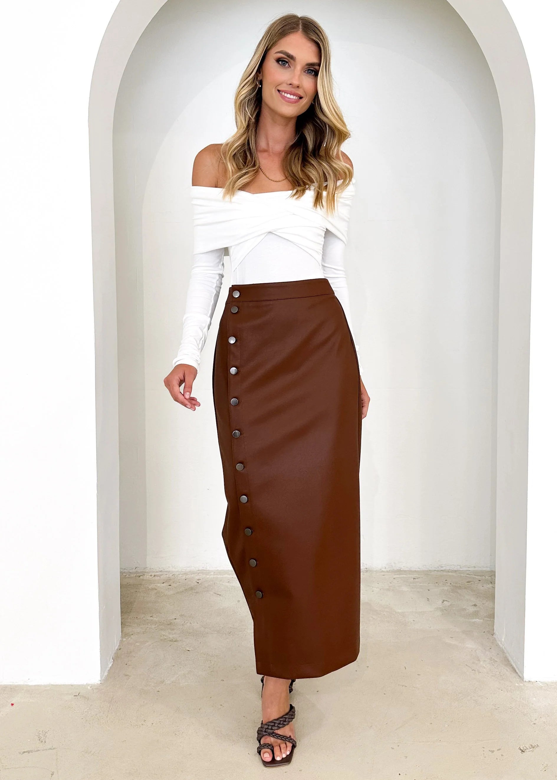 Tretra PU Maxi Skirt - Brown