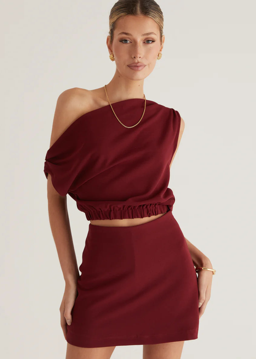 Priya Drop Shoulder Crop - Wine