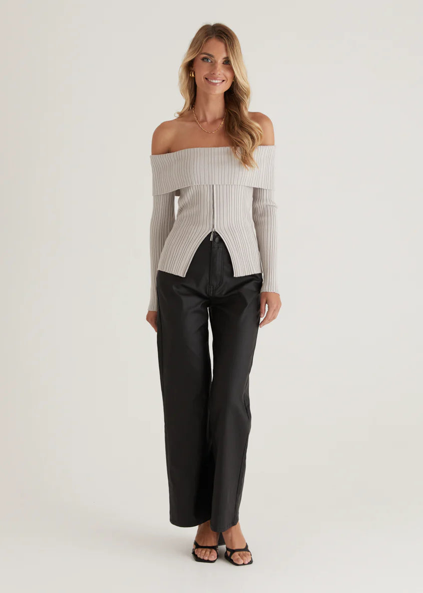 Ember Off Shoulder Knit Top - Stone