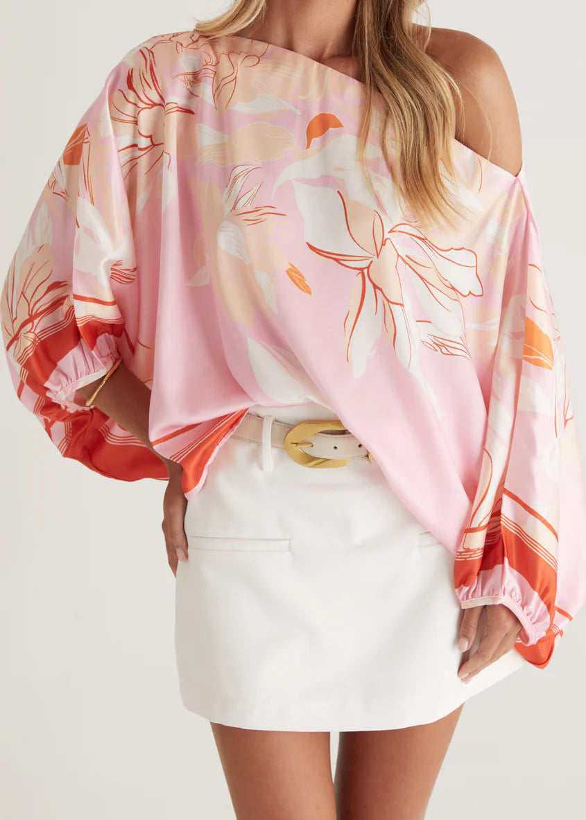 Maui Off Shoulder Top - Candy Pink Floral