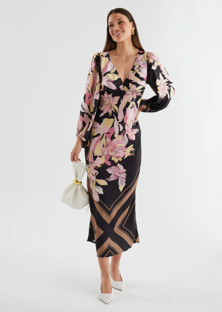 Stetha Maxi Dress - Black Floral