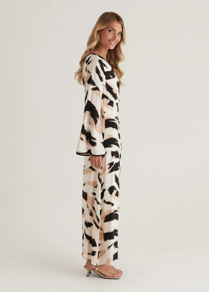 Krombae Maxi Dress - Beige Abstract