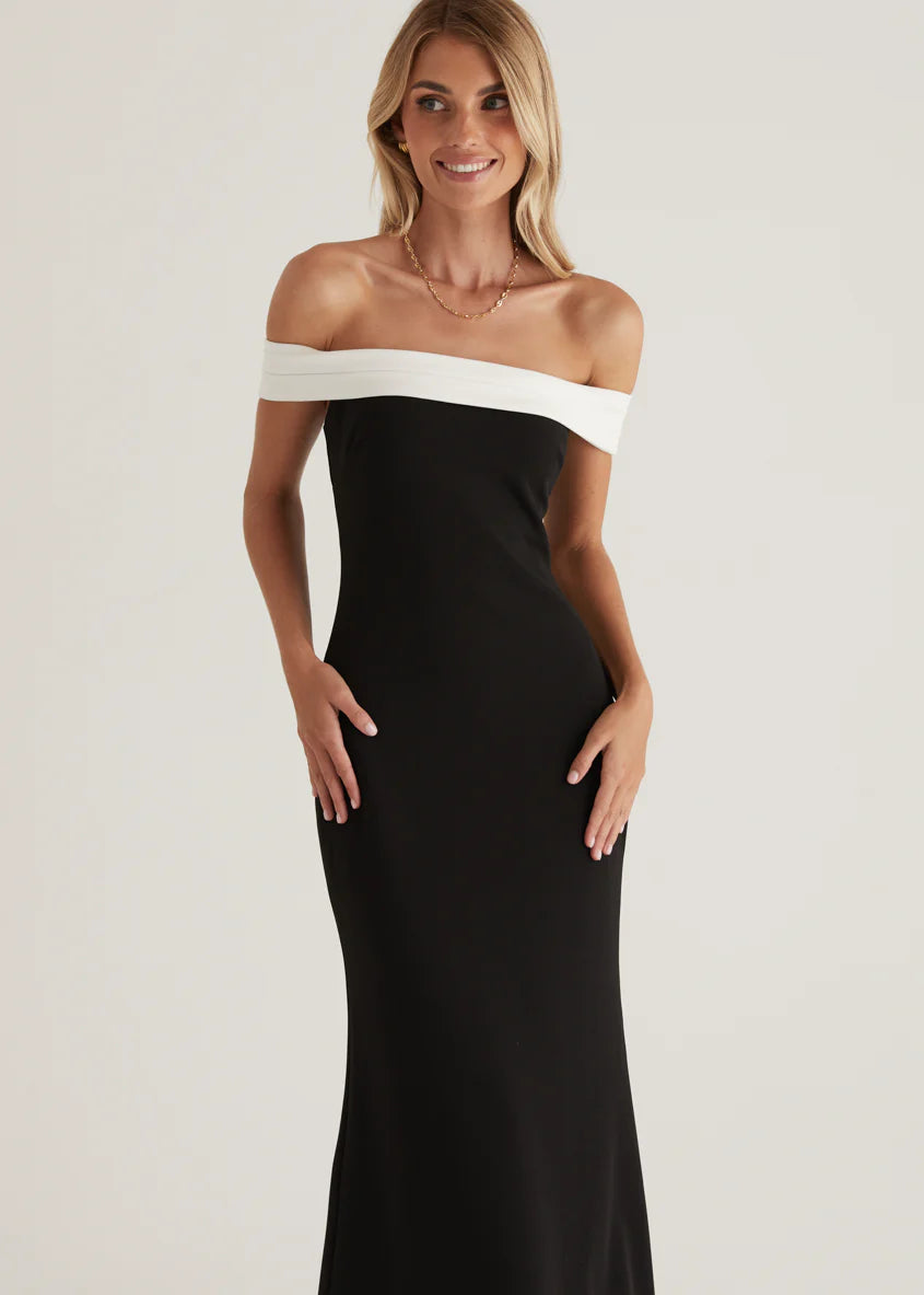Violet Off Shoulder Maxi Dress - Black