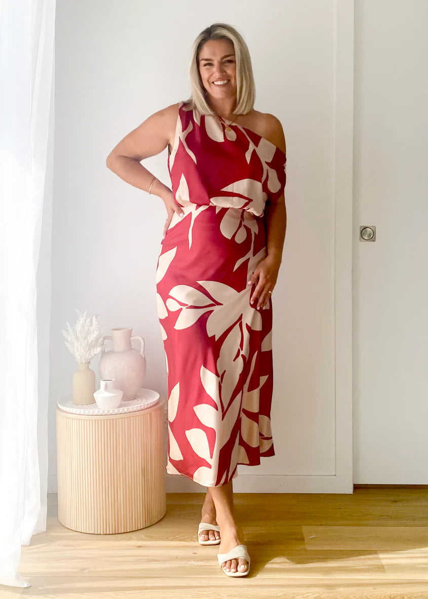 Naeve Off Shoulder Midi Dress - Berry Leaf