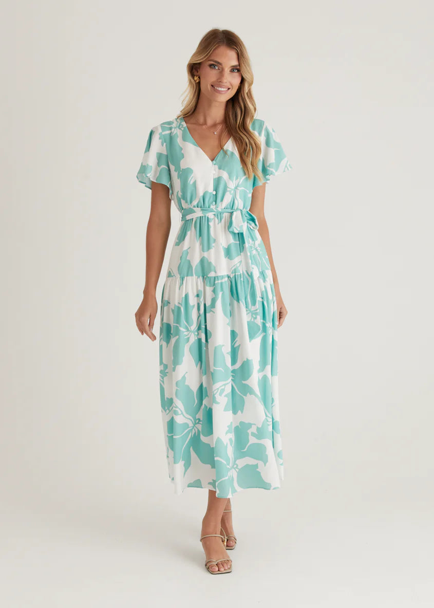 Vino Midi Dress - Green Floral