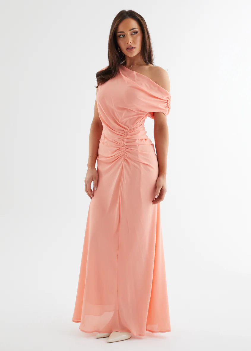 Flirtini One Shoulder Maxi Dress - Peach