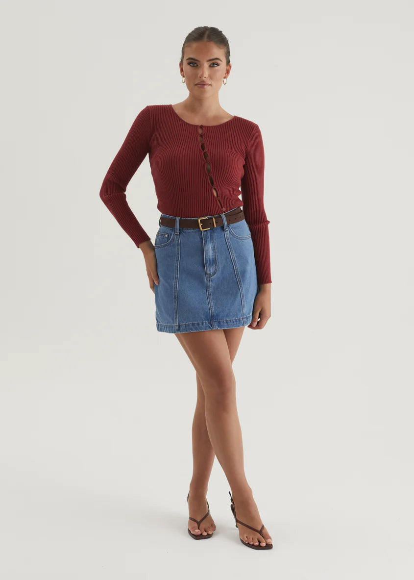 Sabine Denim Skirt - Mid Blue